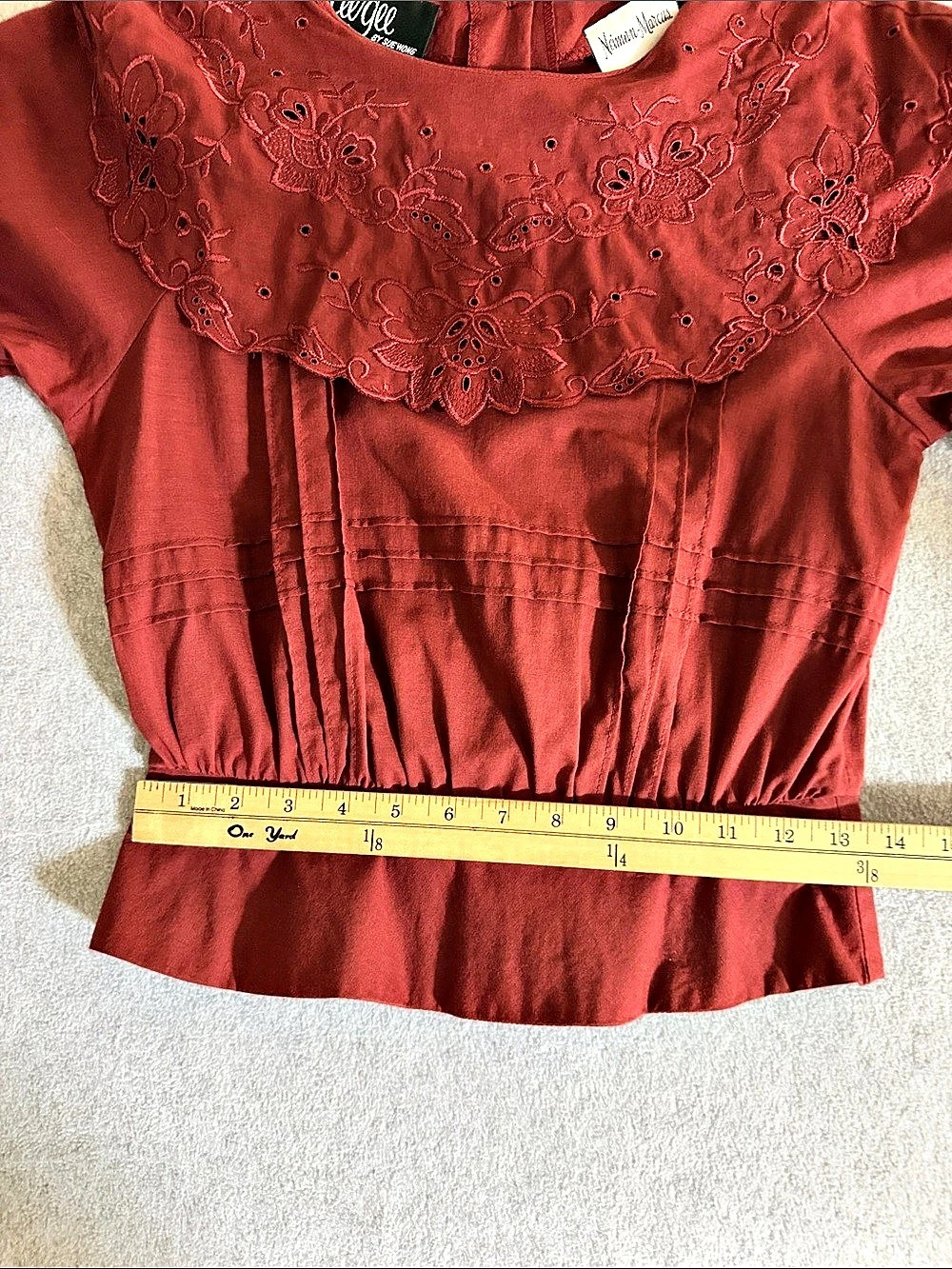 Sue Wong Vintage Scalloped Embroidered Top XS Burgundy Edwardian Victorian - Picture 13 of 14